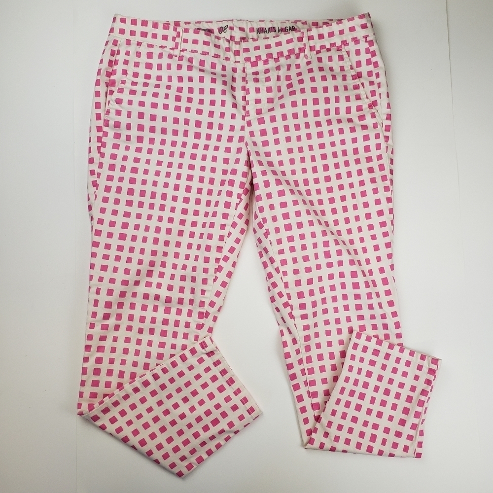 Khakis by Gap Jeans Skinny MINI Pants Flat Front Mid Rise Pink Checkered Size 8